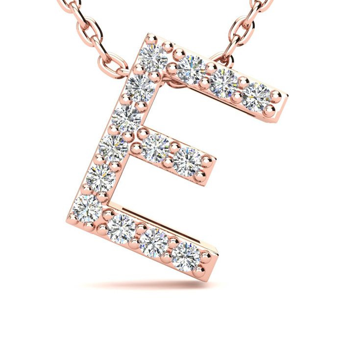 Letter E Diamond Initial Necklace in 14K Rose Gold (2.4 g) w/ 13 Diamonds, , 18 Inch Chain by SuperJeweler