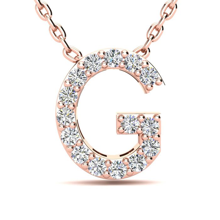 Letter G  ColorDiamond Initial Necklace in 14K Rose Gold (2.4 g) w/ 13 Diamonds, , 18 Inch Chain by SuperJeweler