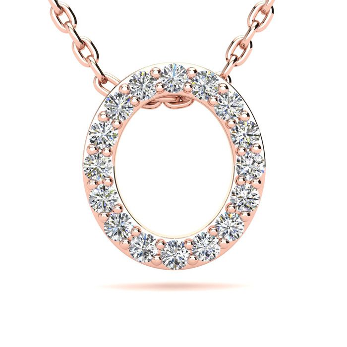 Letter O Diamond Initial Necklace in 14K Rose Gold (2.4 g) w/ 13 Diamonds, , 18 Inch Chain by SuperJeweler