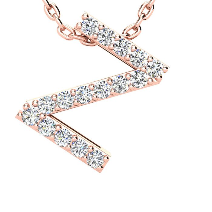 Letter Z Diamond Initial Necklace in 14K Rose Gold (2.4 g) w/ 13 Diamonds, , 18 Inch Chain by SuperJeweler