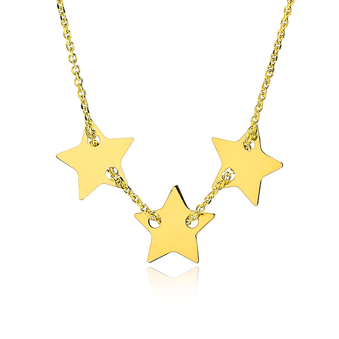 Adjustable Three Star Charm Necklace in 14K Yellow Gold, 16-18 Inches by SuperJeweler