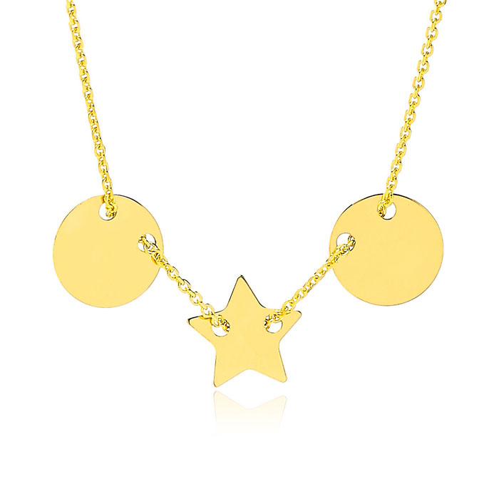 Adjustable Star & Disk Charm Necklace in 14K Yellow Gold, 16-18 Inches by SuperJeweler