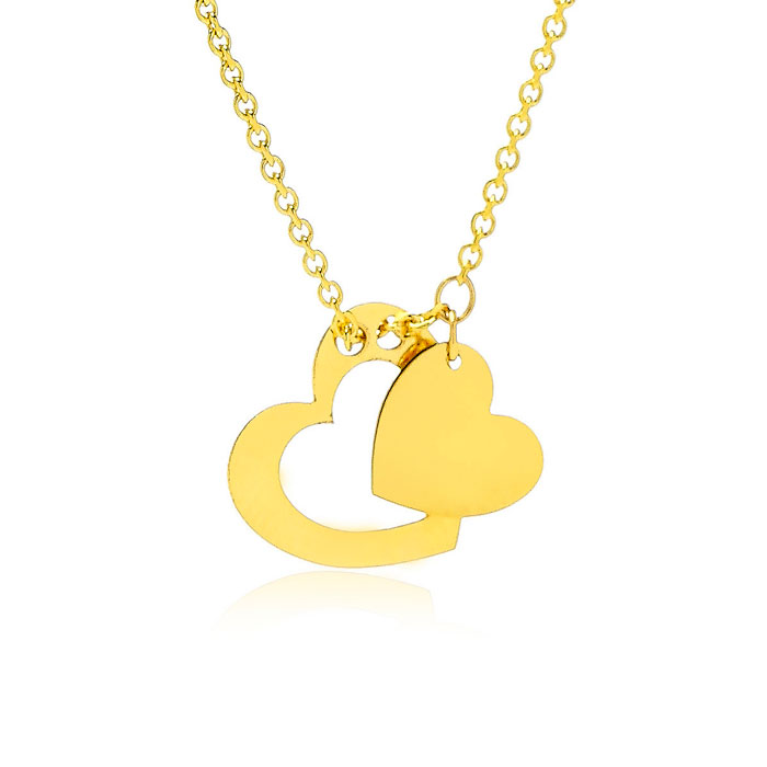 Adjustable Floating Double Heart Necklace in 14K Yellow Gold, 16-18 Inches by SuperJeweler