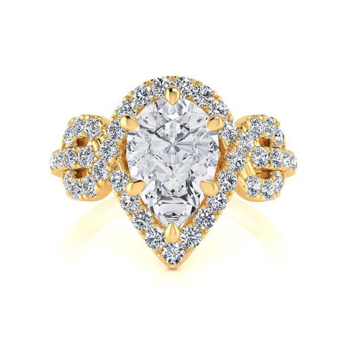 1.5 Carat Pear Shape Halo Diamond Fancy Engagement Ring in 14K Ye