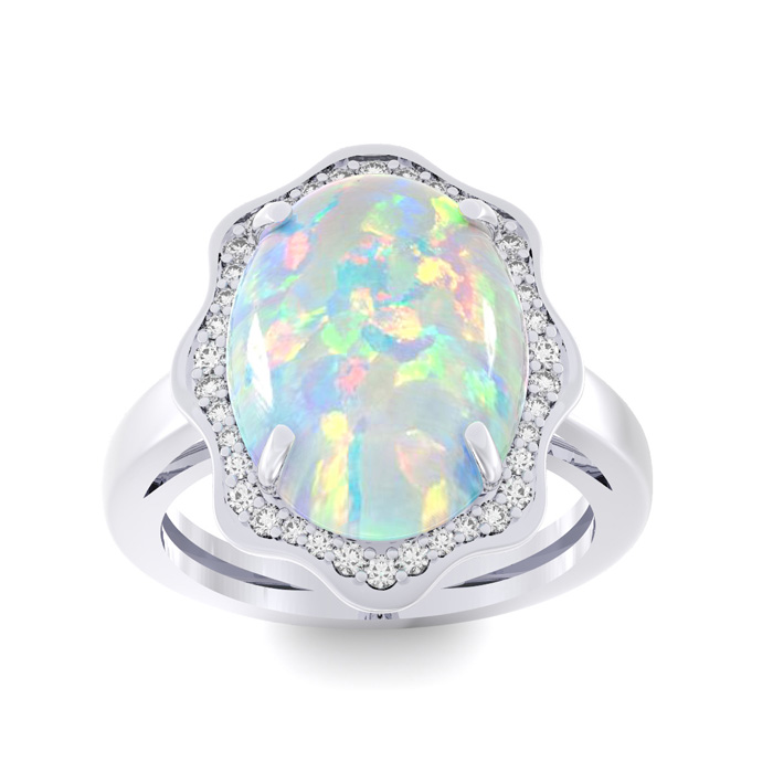 5 Carat Opal & Halo Diamond Ring in 14K White Gold (6.5 g),  by Sundar Gem