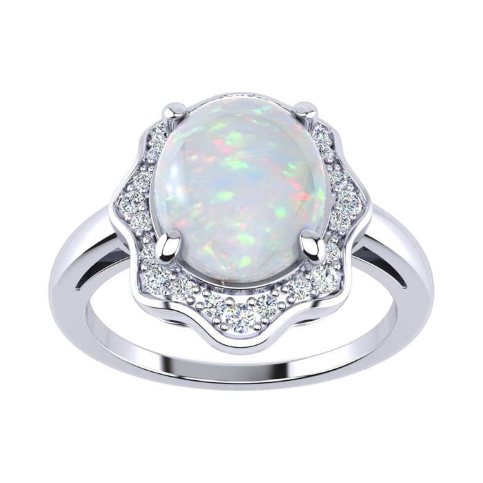 1.66 Carat Opal & Halo Diamond Ring in 14K White Gold (3.7 g),  by SuperJeweler