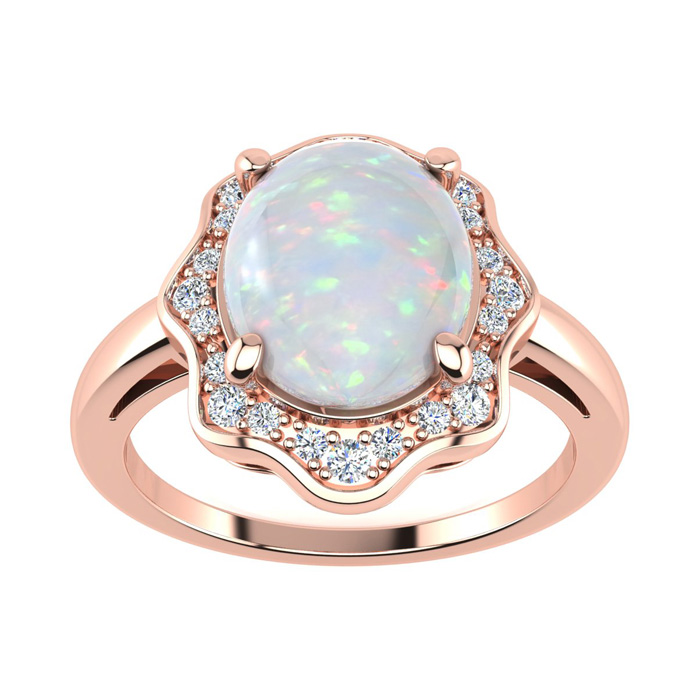 1.66 Carat Opal & Halo Diamond Ring in 14K Rose Gold (3.7 g),  by SuperJeweler