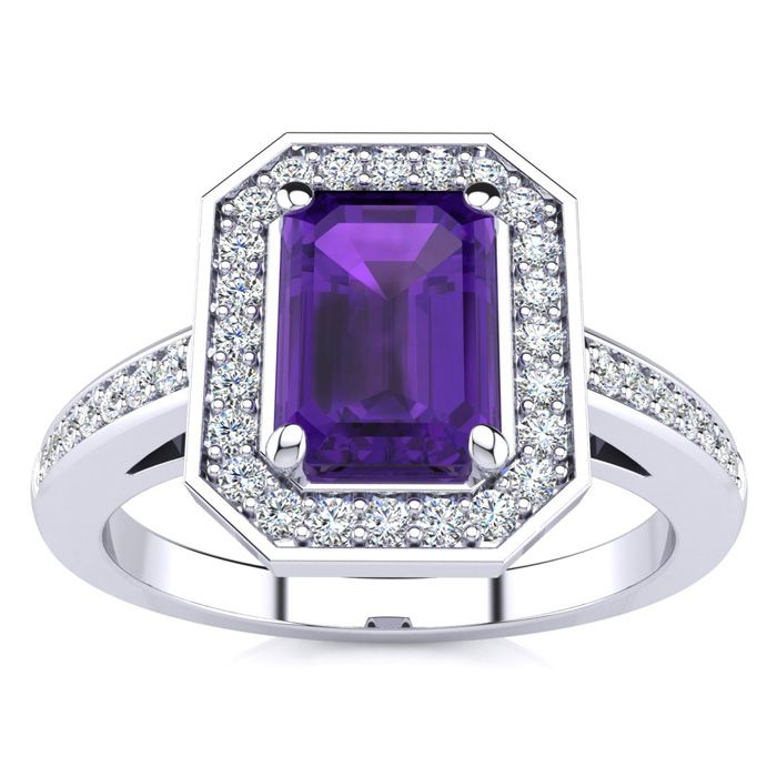 1 Carat Amethyst & Halo Diamond Ring in 14K White Gold (4.6 g),  by SuperJeweler