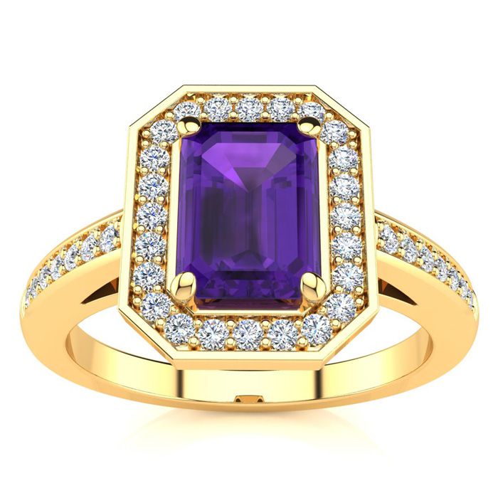 1 Carat Amethyst & Halo Diamond Ring in 14K Yellow Gold (4.6 g),  by SuperJeweler