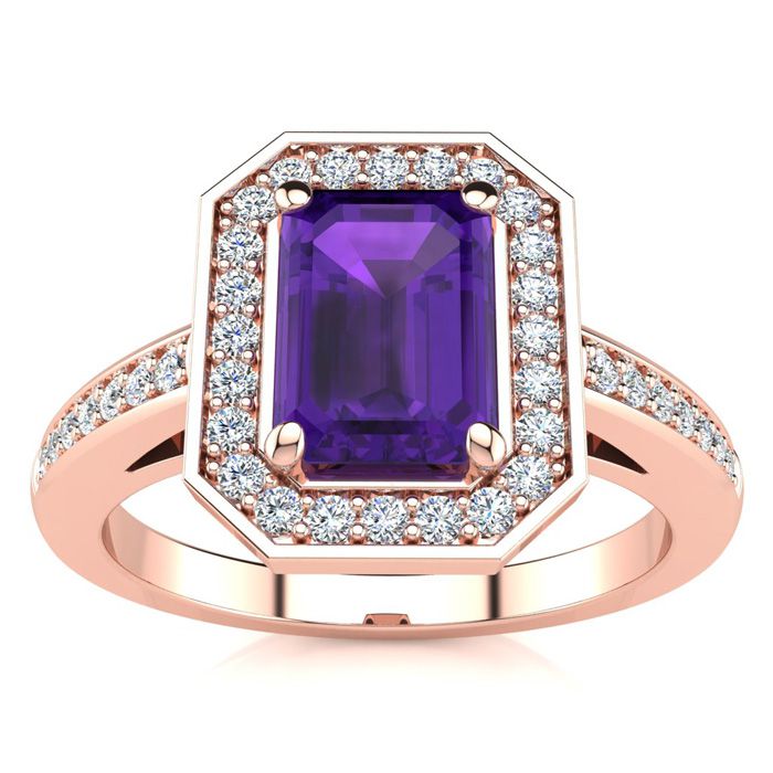 1 Carat Amethyst & Halo Diamond Ring In 14K Rose Gold (4.6 G),  By SuperJeweler