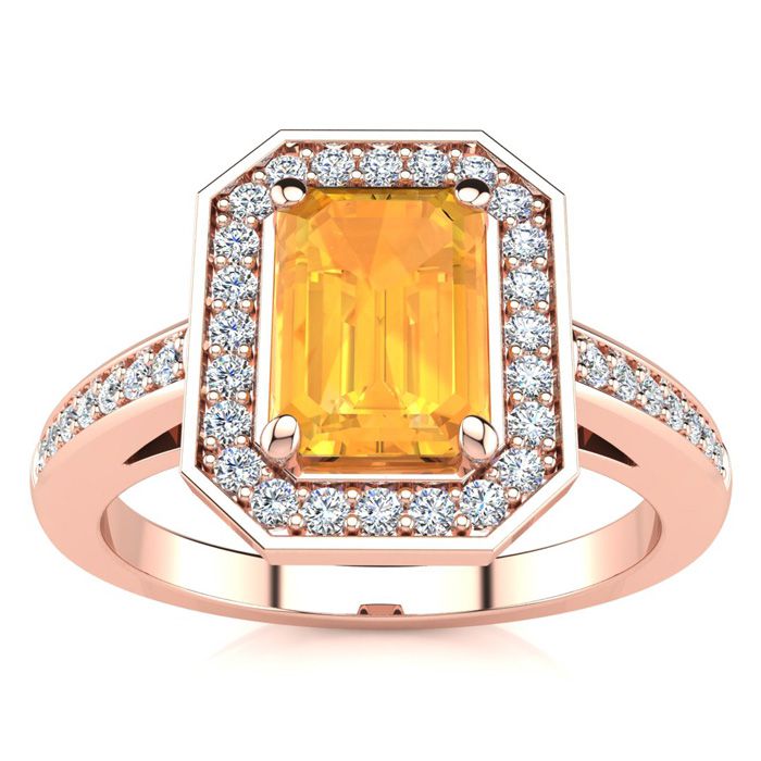 1 Carat Citrine & Halo Diamond Ring in 14K Rose Gold (4.6 g),  by SuperJeweler