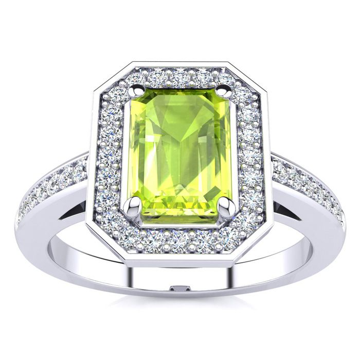 1 1/3 Carat Peridot & Halo Diamond Ring in 14K White Gold (4.6 g),  by SuperJeweler