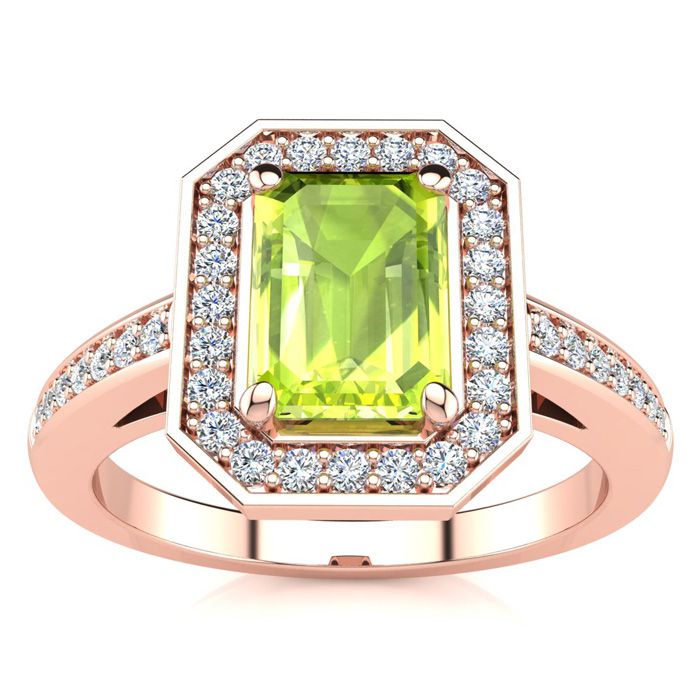 1 1/3 Carat Peridot & Halo Diamond Ring in 14K Rose Gold (4.6 g),  by SuperJeweler