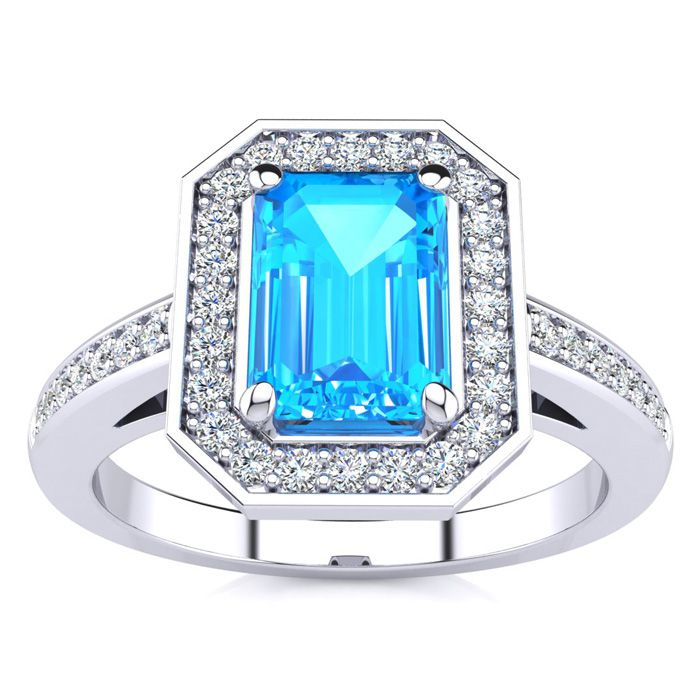 1.5 Carat Blue Topaz & Halo Diamond Ring in 14K White Gold (4.6 g),  by SuperJeweler