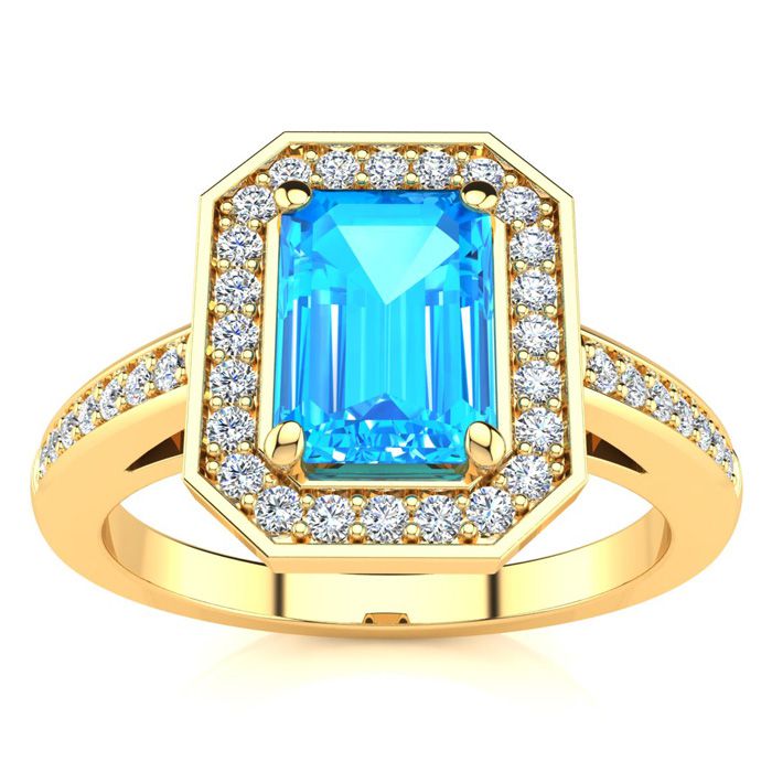 1.5 Carat Blue Topaz & Halo Diamond Ring in 14K Yellow Gold (4.6 g),  by SuperJeweler