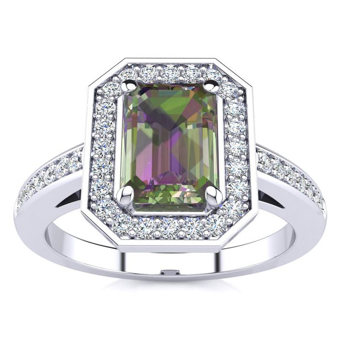 1 Carat Mystic Topaz & Halo Diamond Ring in 14K White Gold (4.6 g),  by SuperJeweler