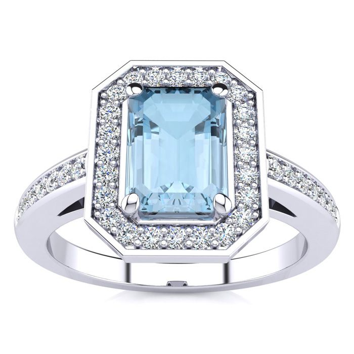 1 Carat Aquamarine & Halo Diamond Ring in 14K White Gold (4.6 g),  by SuperJeweler