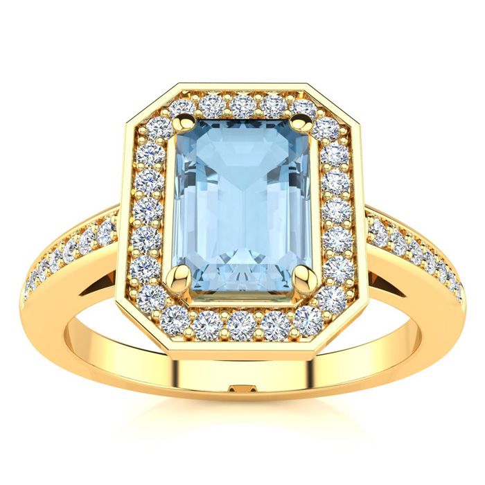 1 Carat Aquamarine & Halo Diamond Ring in 14K Yellow Gold (4.6 g),  by SuperJeweler