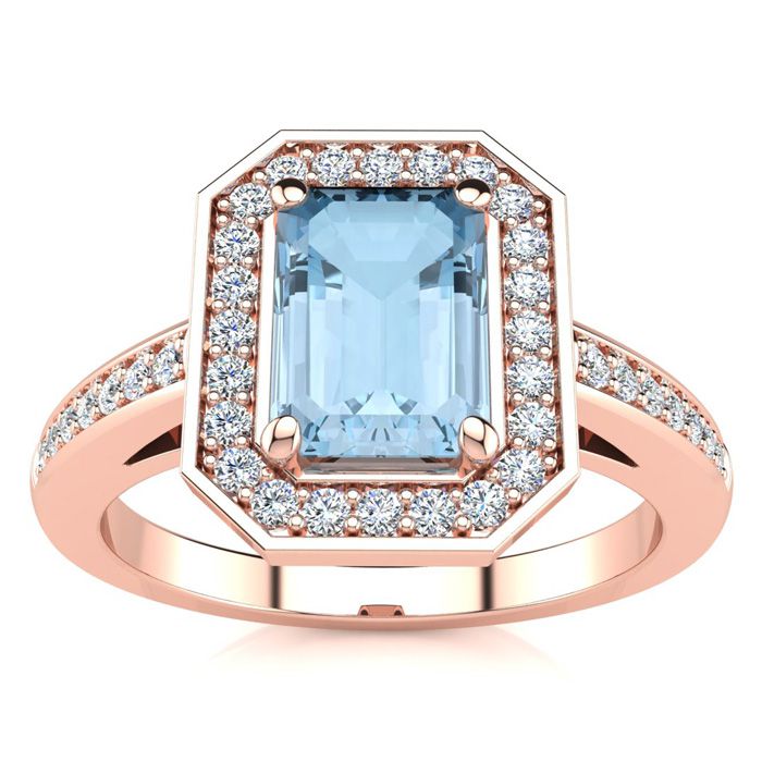 1 Carat Aquamarine & Halo Diamond Ring in 14K Rose Gold (4.6 g),  by SuperJeweler