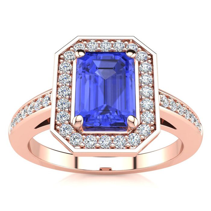 1 1/3 Carat Tanzanite & Halo Diamond Ring in 14K Rose Gold (4.6 g),  by SuperJeweler