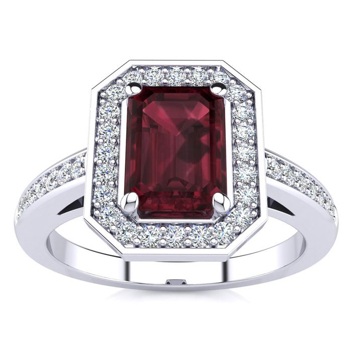 1.5 Carat Garnet & Halo Diamond Ring in 14K White Gold (4.6 g),  by SuperJeweler