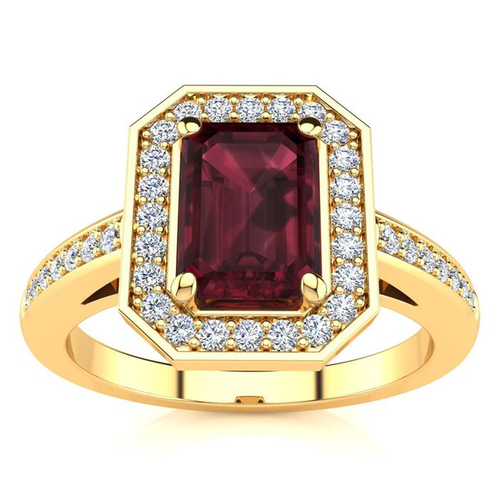 1.5 Carat Garnet & Halo Diamond Ring in 14K Yellow Gold (4.6 g),  by SuperJeweler