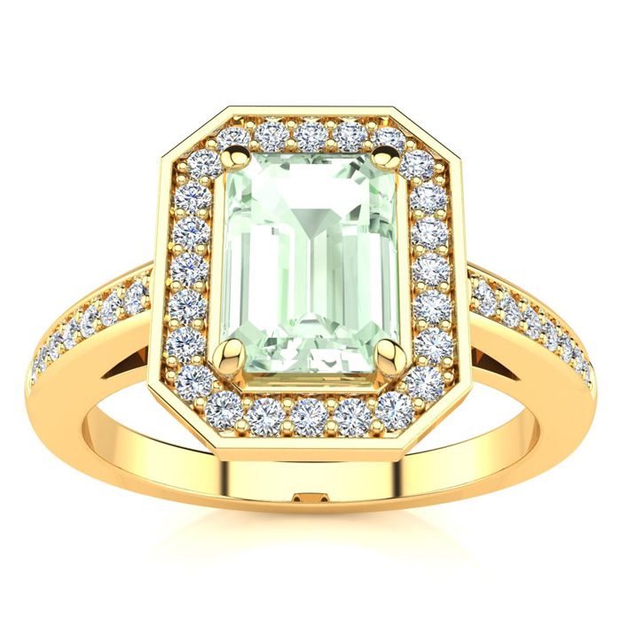 1 Carat Green Amethyst & Halo Diamond Ring in 14K Yellow Gold (4.6 g),  by SuperJeweler