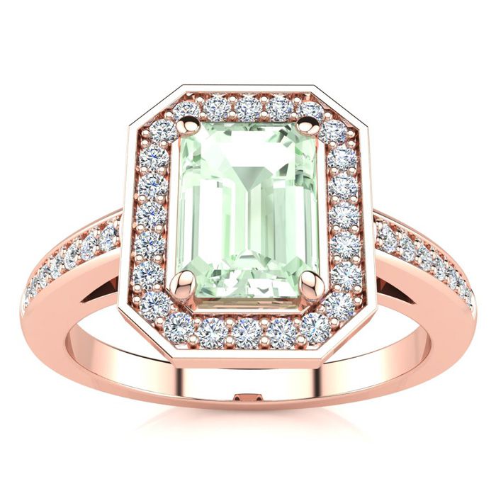 1 Carat Green Amethyst & Halo Diamond Ring in 14K Rose Gold (4.6 g),  by SuperJeweler