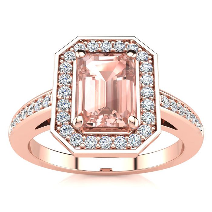 1 Carat Morganite & Halo Diamond Ring in 14K Rose Gold (4.6 g),  by SuperJeweler