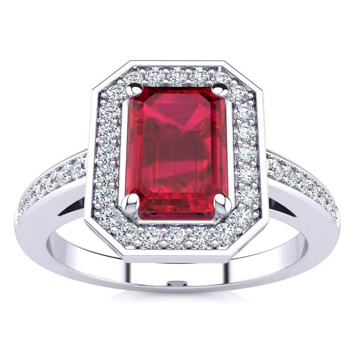 1.25 Carat Ruby & Halo Diamond Ring in 14K White Gold (4.6 g),  by SuperJeweler