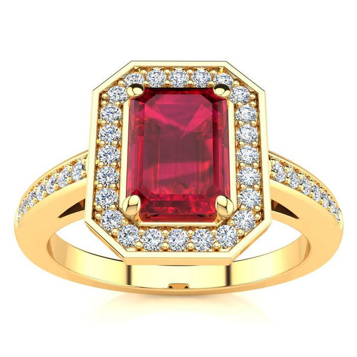 1.25 Carat Ruby & Halo Diamond Ring in 14K Yellow Gold (4.6 g),  by SuperJeweler