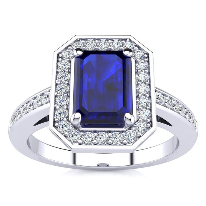 1 1/3 Carat Sapphire & Halo Diamond Ring in 14K White Gold (4.6 g),  by SuperJeweler