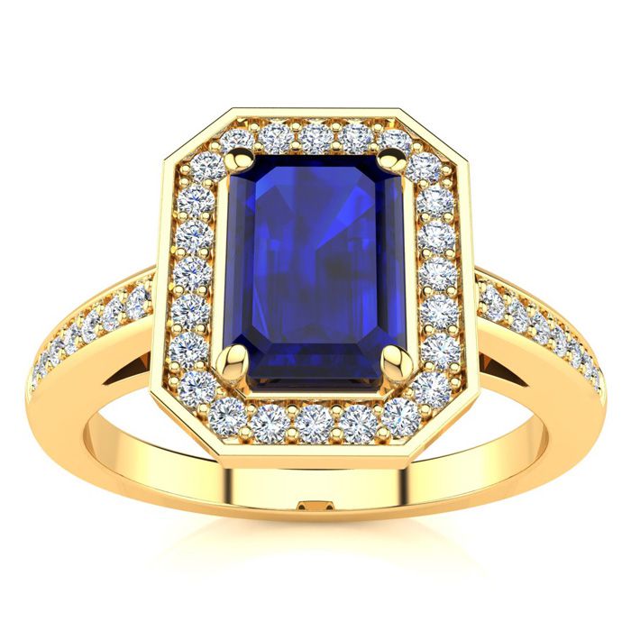 1 1/3 Carat Sapphire & Halo Diamond Ring in 14K Yellow Gold (4.6 g),  by SuperJeweler