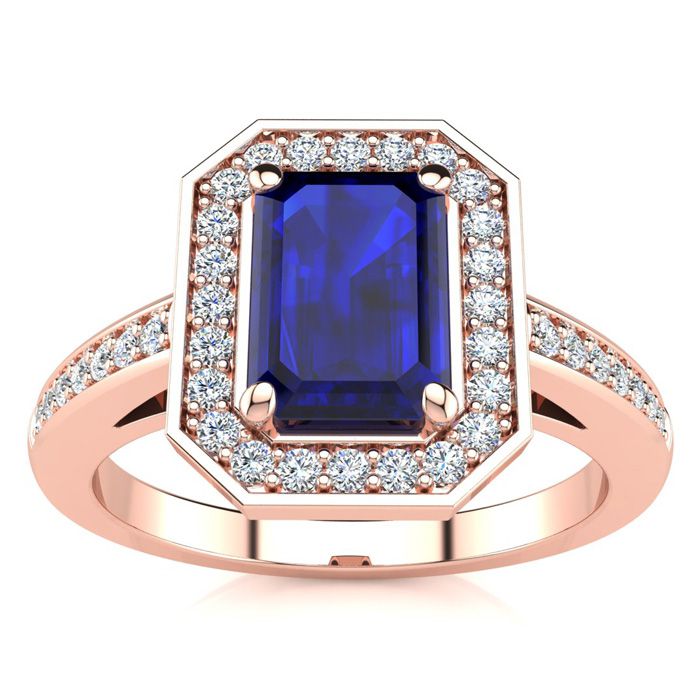 1 1/3 Carat Sapphire & Halo Diamond Ring in 14K Rose Gold (4.6 g),  by SuperJeweler