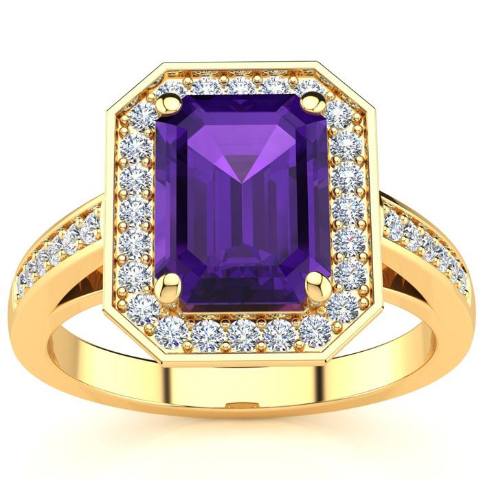 2 Carat Amethyst & Halo Diamond Ring in 14K Yellow Gold (5.1 g),  by SuperJeweler