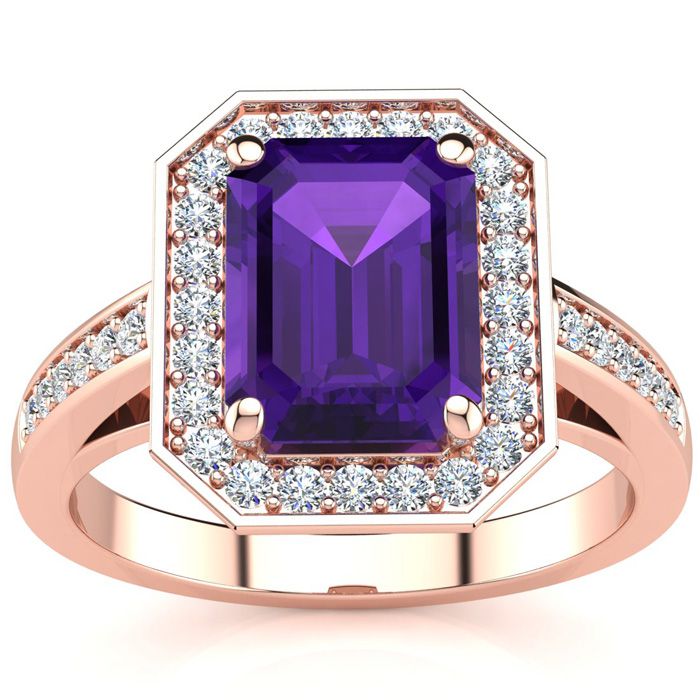 2 Carat Amethyst & Halo Diamond Ring in 14K Rose Gold (5.1 g),  by SuperJeweler