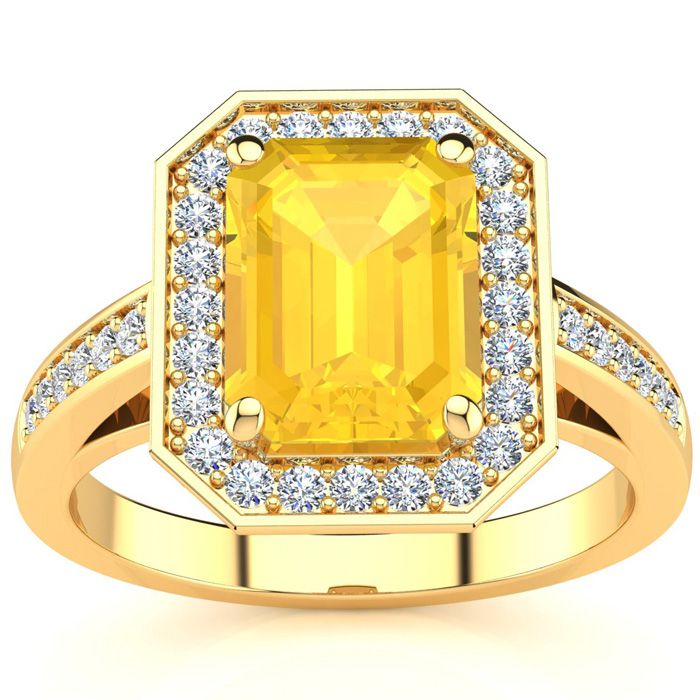 2 Carat Citrine & Halo Diamond Ring in 14K Yellow Gold (5.1 g),  by SuperJeweler