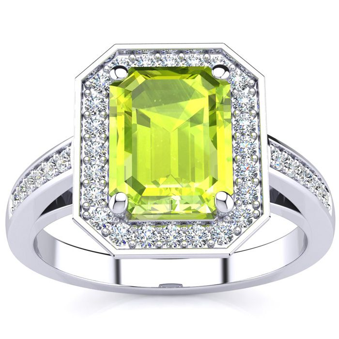 2 Carat Peridot & Halo Diamond Ring in 14K White Gold (5.1 g),  by SuperJeweler