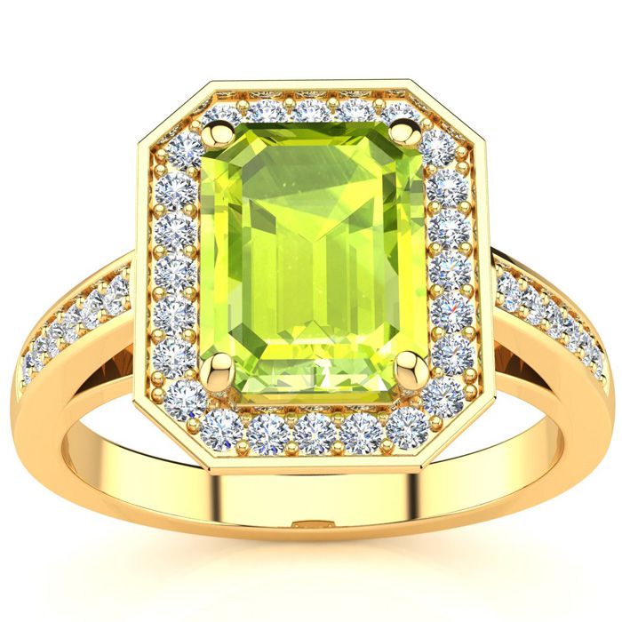 2 Carat Peridot & Halo Diamond Ring in 14K Yellow Gold (5.1 g),  by SuperJeweler