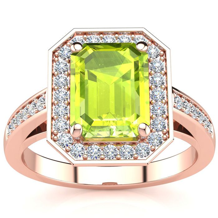 2 Carat Peridot & Halo Diamond Ring in 14K Rose Gold (5.1 g),  by SuperJeweler