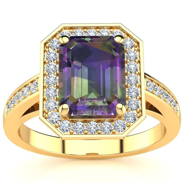 2 Carat Mystic Topaz & Halo Diamond Ring in 14K Yellow Gold (5.1 g),  by SuperJeweler