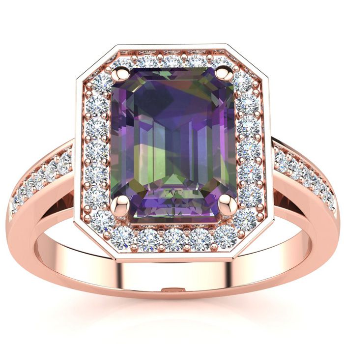 2 Carat Mystic Topaz & Halo Diamond Ring in 14K Rose Gold (5.1 g),  by SuperJeweler