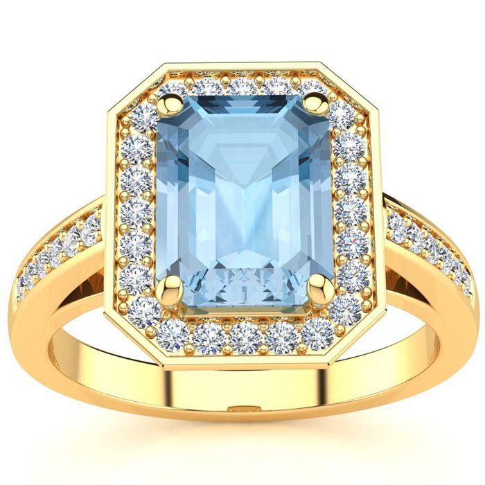 1 3/4 Carat Aquamarine & Halo Diamond Ring in 14K Yellow Gold (5.1 g),  by SuperJeweler