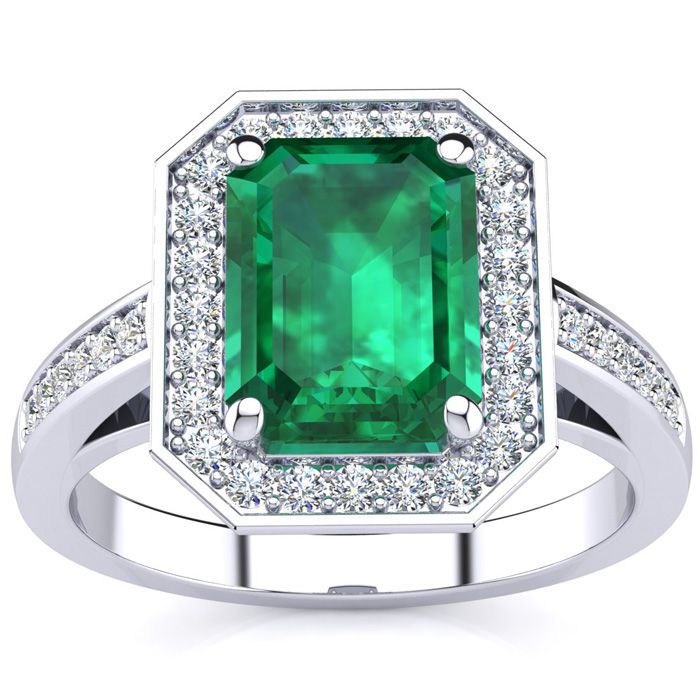 1 3/4 Carat Emerald Cut & Halo Diamond Ring in 14K White Gold (5.1 g),  by SuperJeweler