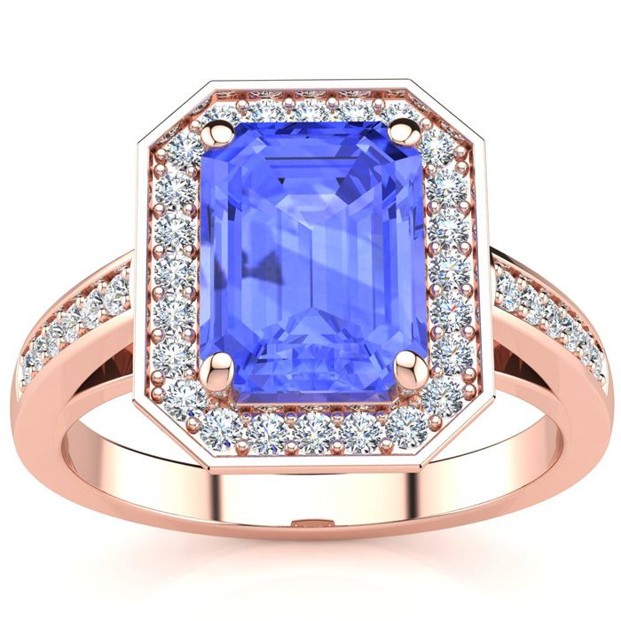 2 Carat Tanzanite & Halo Diamond Ring in 14K Rose Gold (5.1 g),  by SuperJeweler