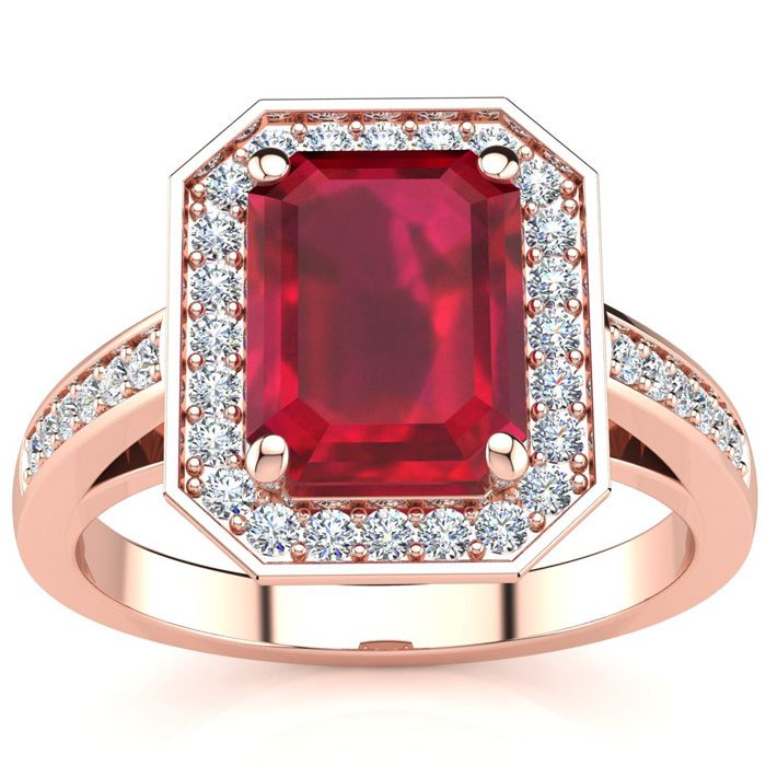 2.5 Carat Ruby & Halo Diamond Ring in 14K Rose Gold (5.1 g),  by SuperJeweler