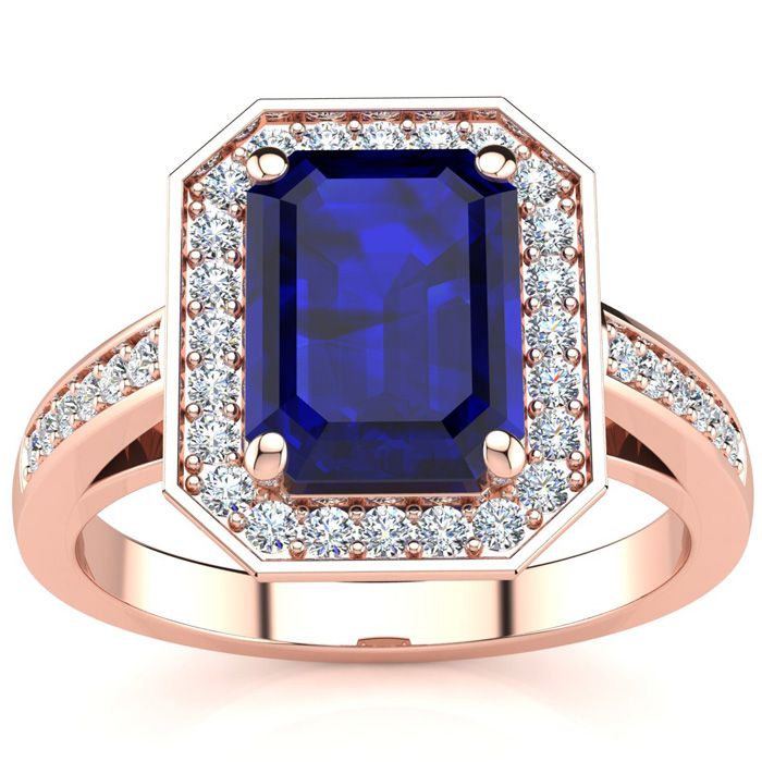 2.5 Carat Sapphire & Halo Diamond Ring in 14K Rose Gold (5.1 g),  by SuperJeweler