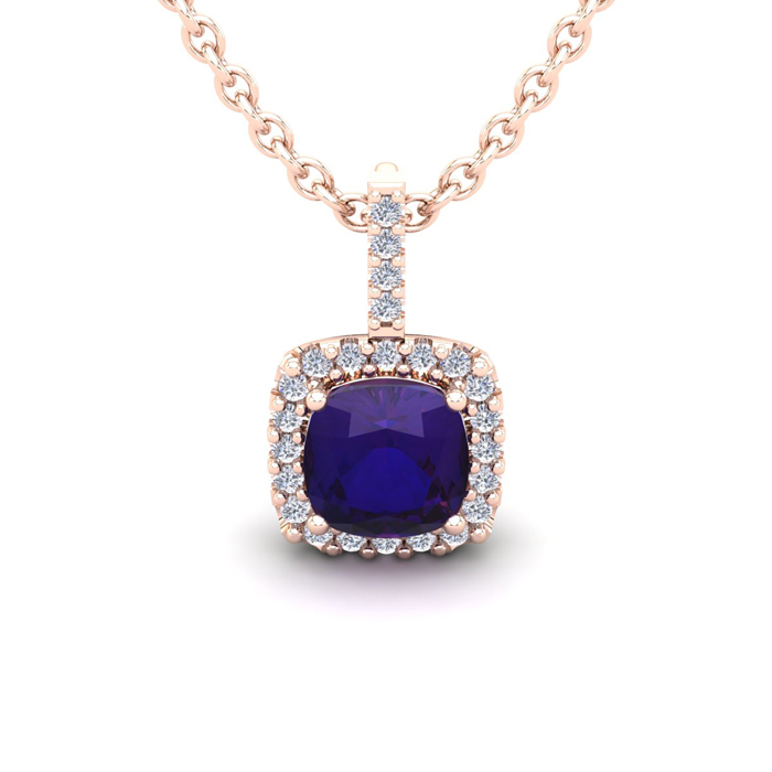 1 Carat Cushion Cut Amethyst & Halo Diamond Necklace in 14K Rose Gold (1.5 g), 18 Inches,  by SuperJeweler