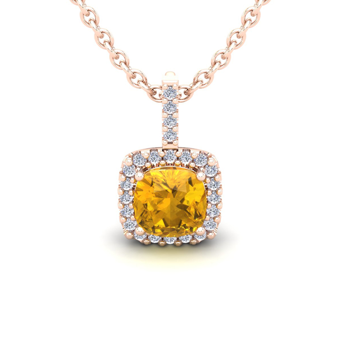 1 Carat Cushion Cut Citrine & Halo Diamond Necklace in 14K Rose Gold (1.5 g), 18 Inches,  by SuperJeweler