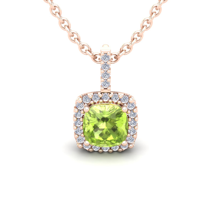 1.25 Carat Cushion Cut Peridot & Halo Diamond Necklace in 14K Rose Gold (1.5 g), 18 Inches,  by SuperJeweler